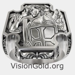 Archangel Saint Michael Religious Cross Signet Ring 0893