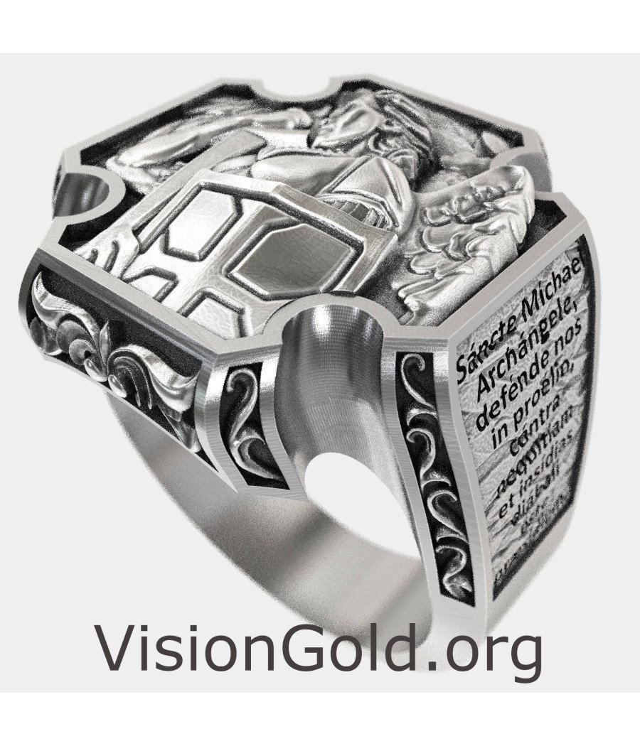 Archangel Saint Michael Religious Cross Signet Ring 0893