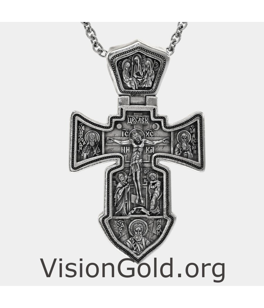 Large Jesus And Saint Archangel Michael Cross Necklace 0454