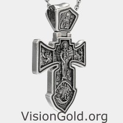 Large Jesus And Saint Archangel Michael Cross Necklace 0454