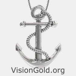 Anchor Oxidized Silver Necklace 0456
