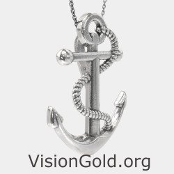 Anchor Oxidized Silver Necklace 0456