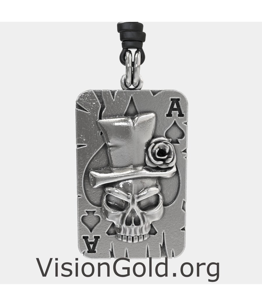 Ανδρικό Κολιέ Άσσος Μπαστούνι Νεκροκεφαλη | Κοσμηματα Για Τον