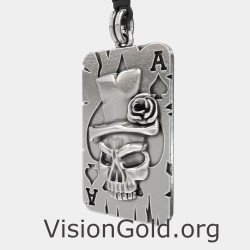 Ανδρικό Κολιέ Άσσος Μπαστούνι Νεκροκεφαλη | Κοσμηματα Για Τον