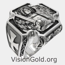 Ασημένιο Ανδρικό Δαχτυλίδι Αρχάγγελος Μιχαήλ - Χριστιανικό