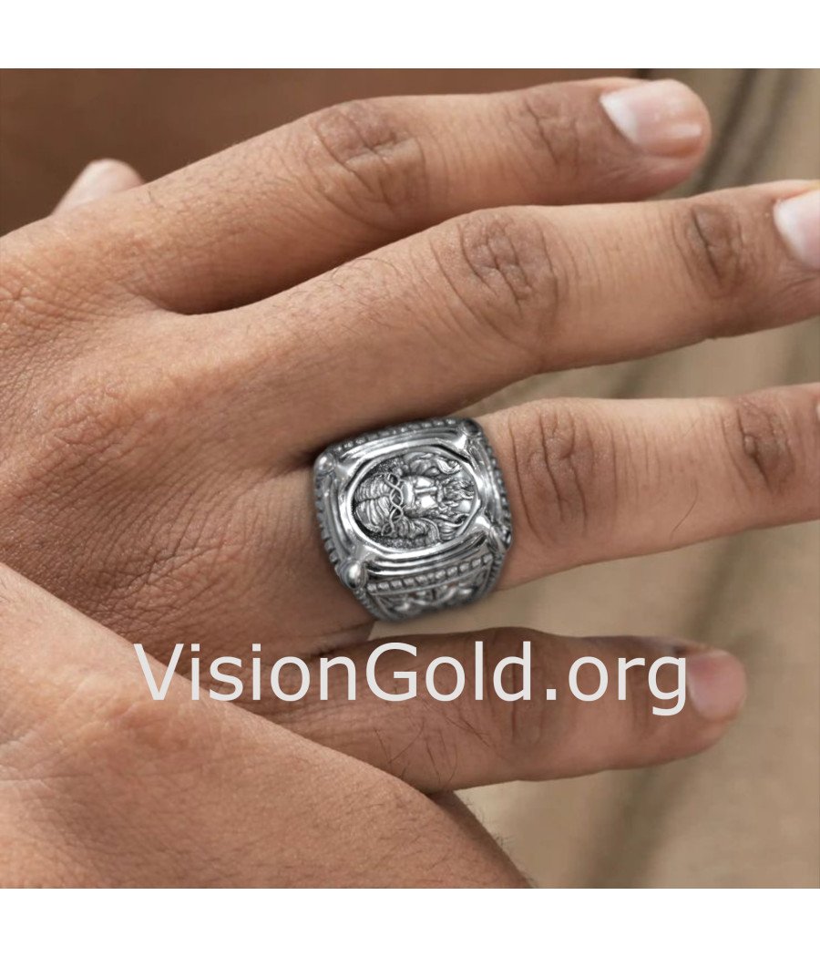 Silver Signet Jesus Ring For Mens 0659