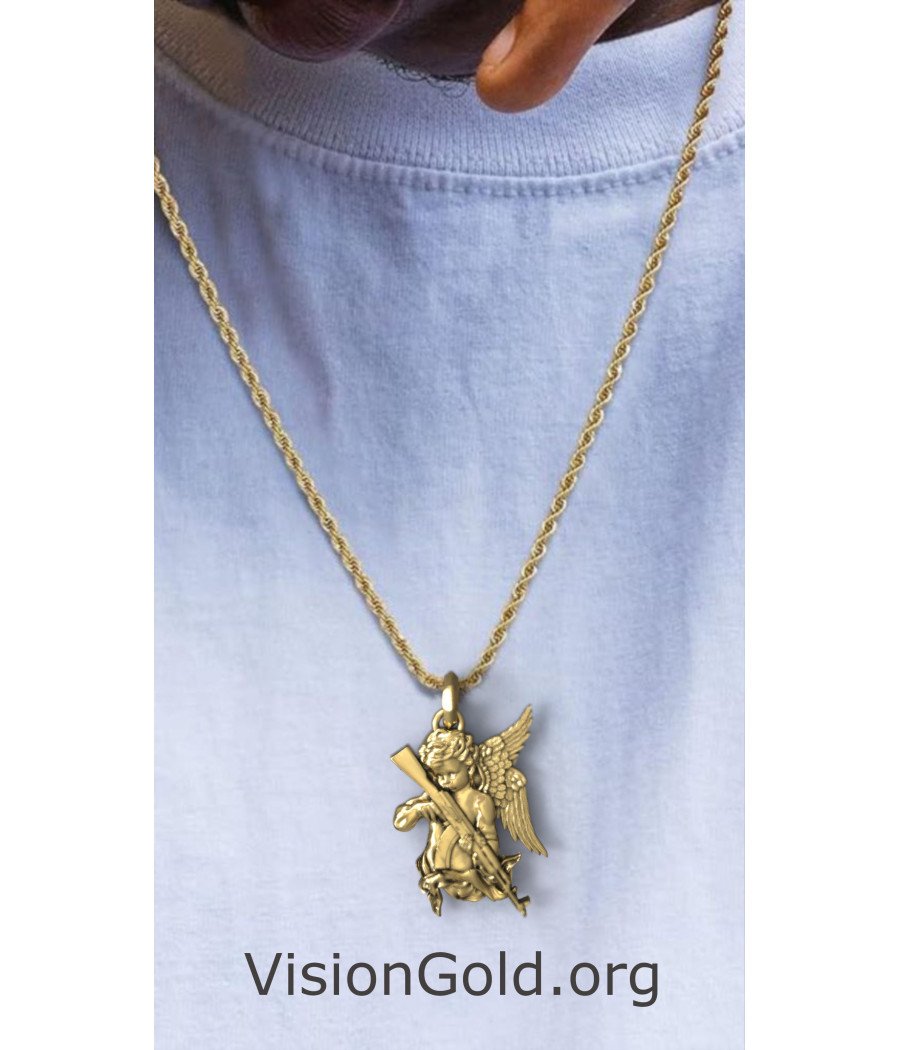 Guardian Angel Pendant With Gun 0458K