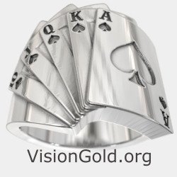 Bague de poker en argent - Bague de cartes à jouer 0423