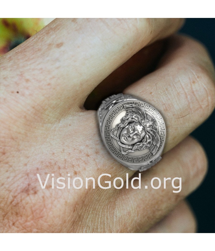 Gorgon Medusa Handmade Silver Biker Ring 0676