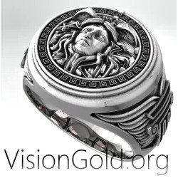 Antigua Medusa Anillo de Plata 0282