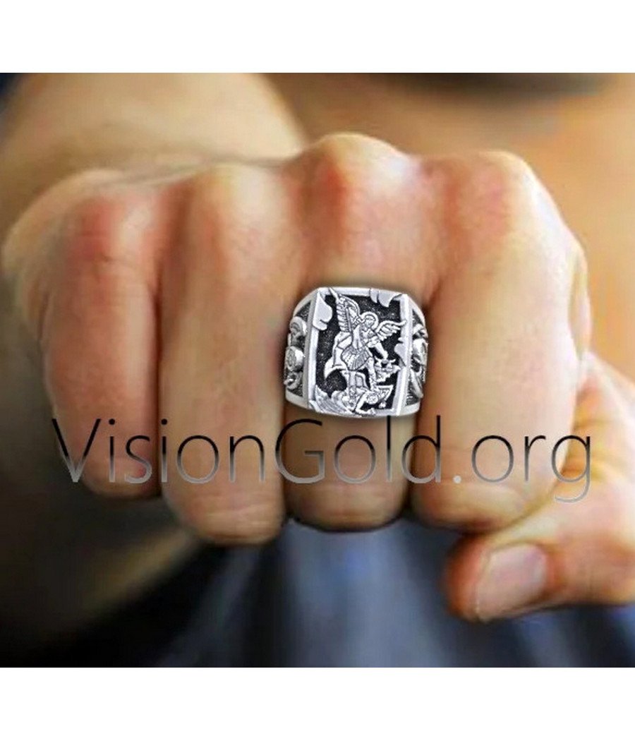 Signet Saint Michael Christian Ring 0526