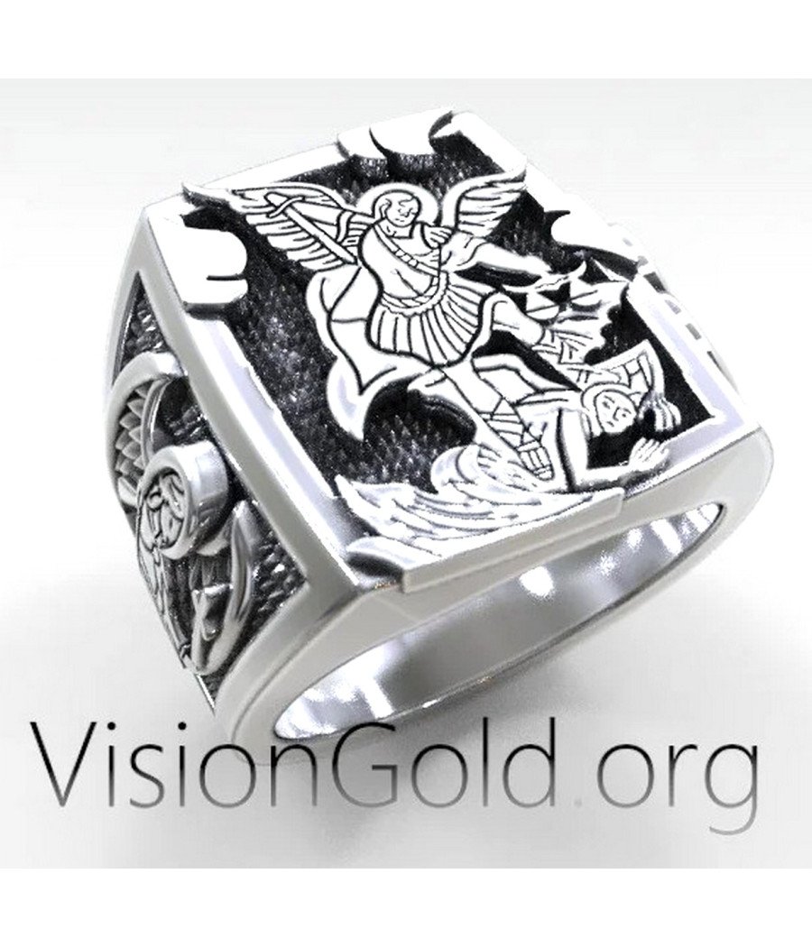 Signet Saint Michael Christian Ring 0526