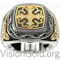 Two Tone Cross Signet Ring 0217