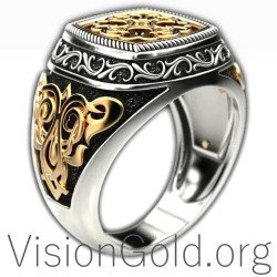 Two Tone Cross Signet Ring 0217