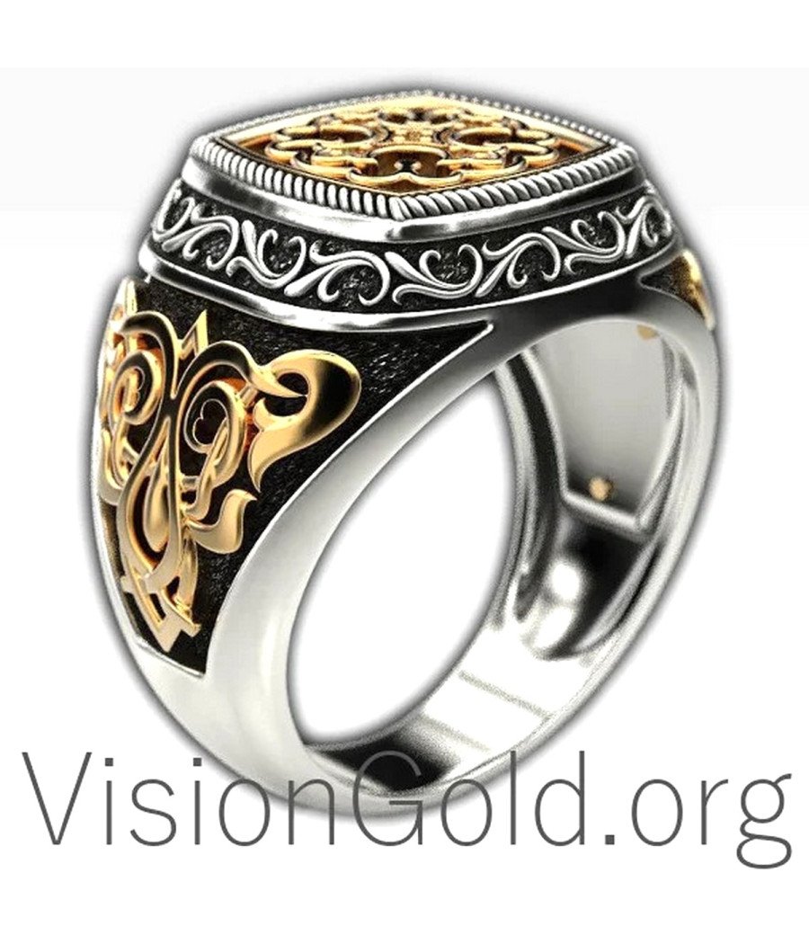 Two Tone Cross Signet Ring 0217