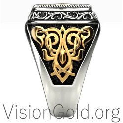 Two Tone Cross Signet Ring 0217