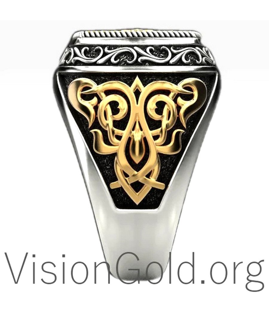 Two Tone Cross Signet Ring 0217