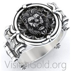 Chevalier Signet Bague tête de lion avec fleur de lis 0243