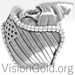 Amerikanische Flagge Totenkopf Biker Ring 0186