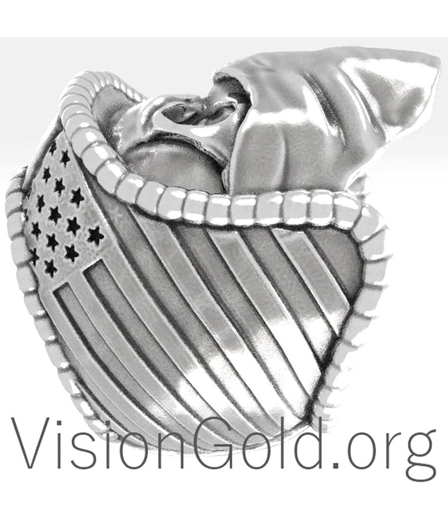 American Flag Skull Biker Ring 0186