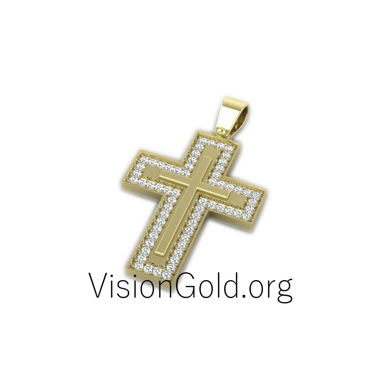 Baptism cross 0035,Pendant Latin Cross Gold Pink Rh, Crucifix