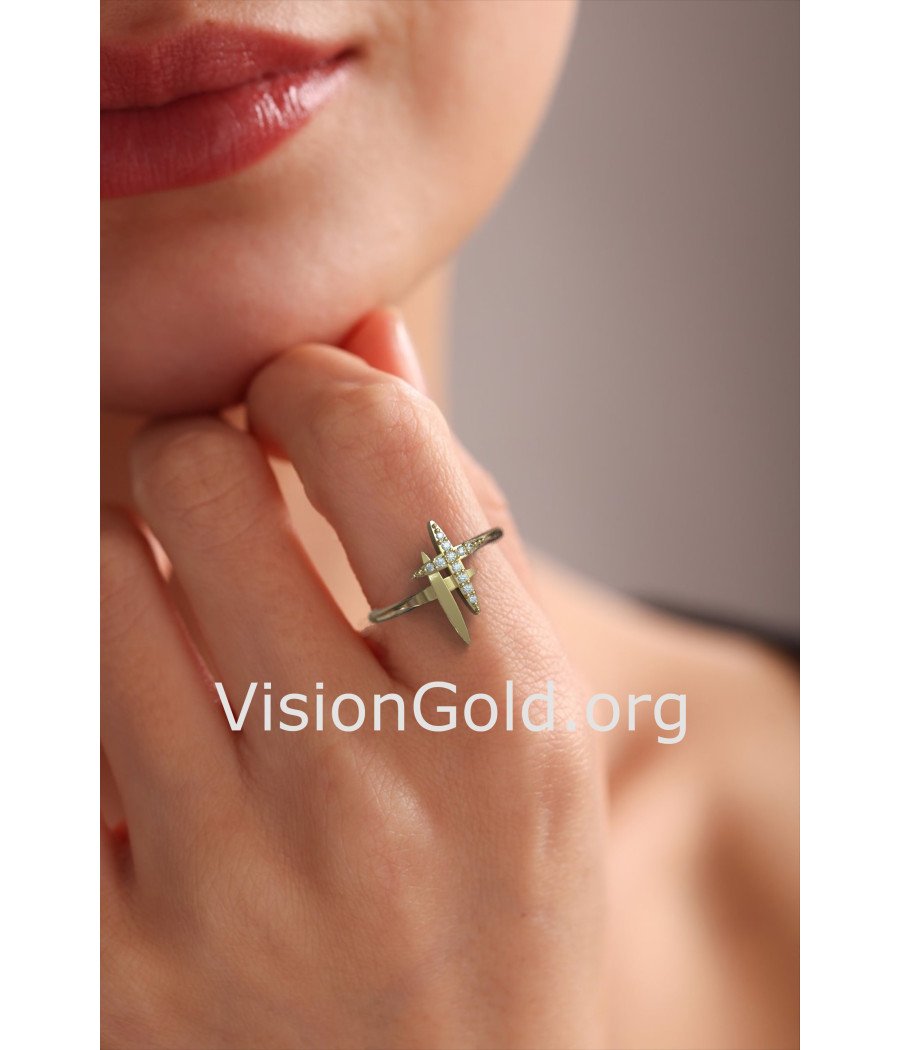 Dainty 14K Solid Gold Cross Ring 0267K