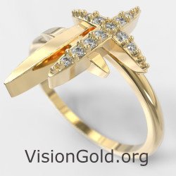 Dainty 14K Solid Gold Cross Ring 0267K