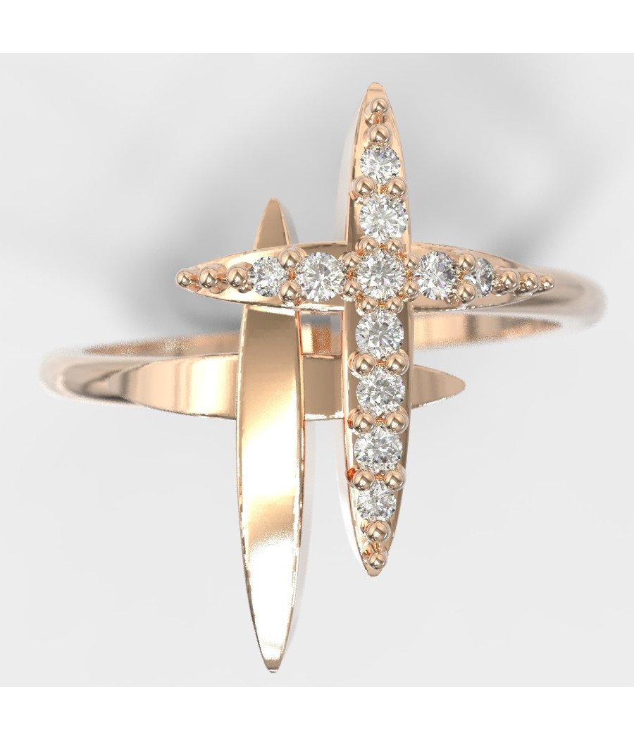 Minimalist Double Cross Rose Gold Ring 0267R