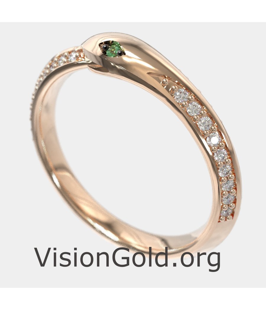 Anillo de mujer en forma de serpiente en oro rosa con circonita