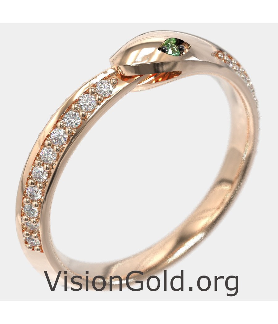 Anillo de mujer en forma de serpiente en oro rosa con circonita