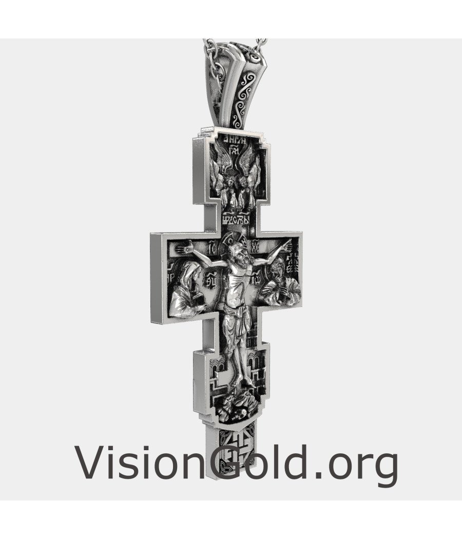 Hombres de plata cristiana ortodoxa Cruz de Oración 0023