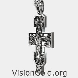 Silver Men Christian Orthodox Prayer Cross 0023