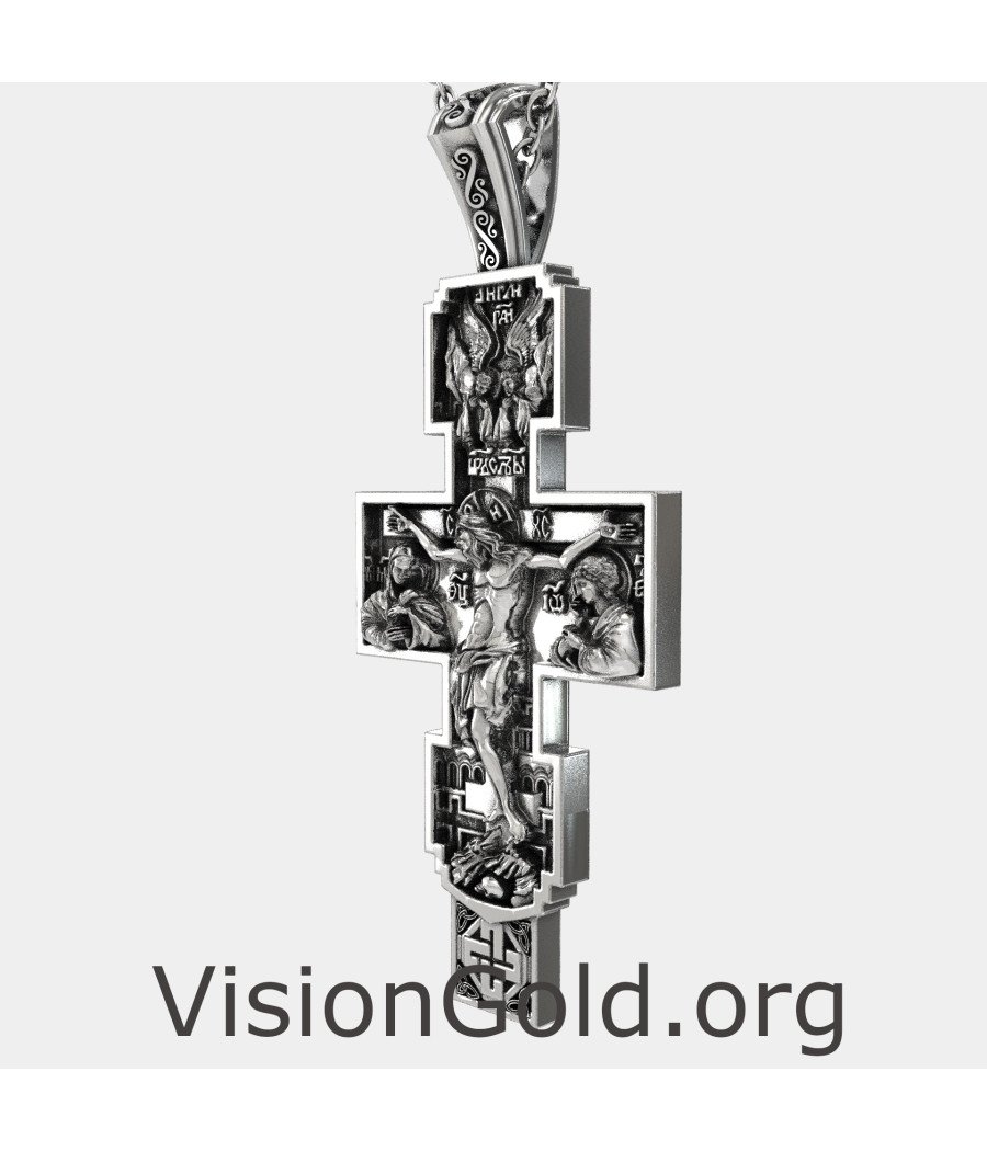 Silver Men Christian Orthodox Prayer Cross 0023