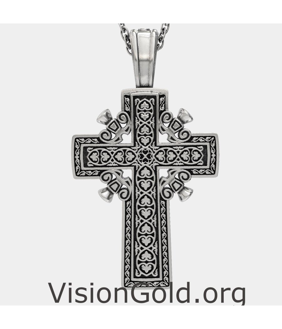 Christian Silver Cross Pendant Necklace 0021