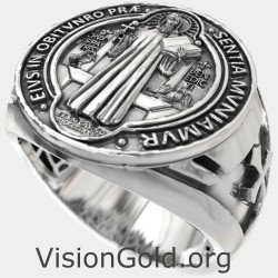 Catholic St Benedict Signet Ring 0907