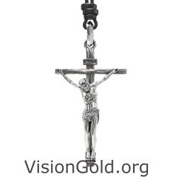 Jesus Silver Cross Mens Christian Necklace 0469