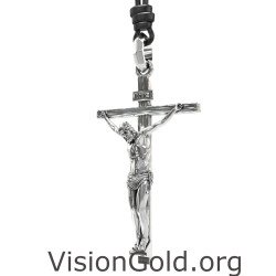 Jesus Silver Cross Mens Christian Necklace 0469