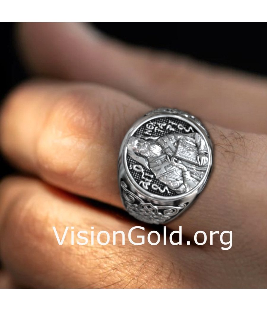 Orthodox Men Signet Ring St. Nectarios 0896