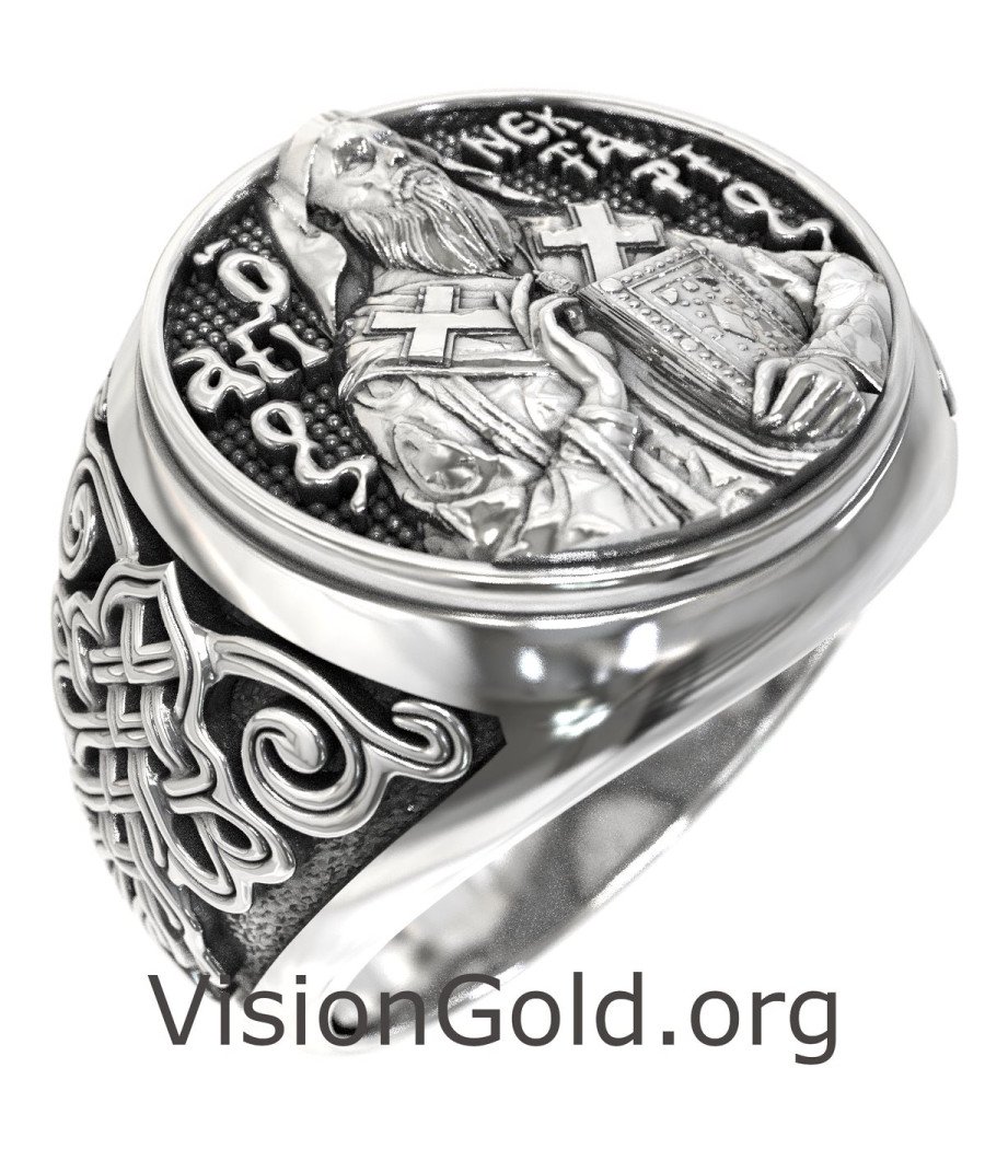 Orthodox Men Signet Ring St. Nectarios 0896