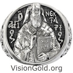 Orthodox Men Signet Ring St. Nectarios 0896