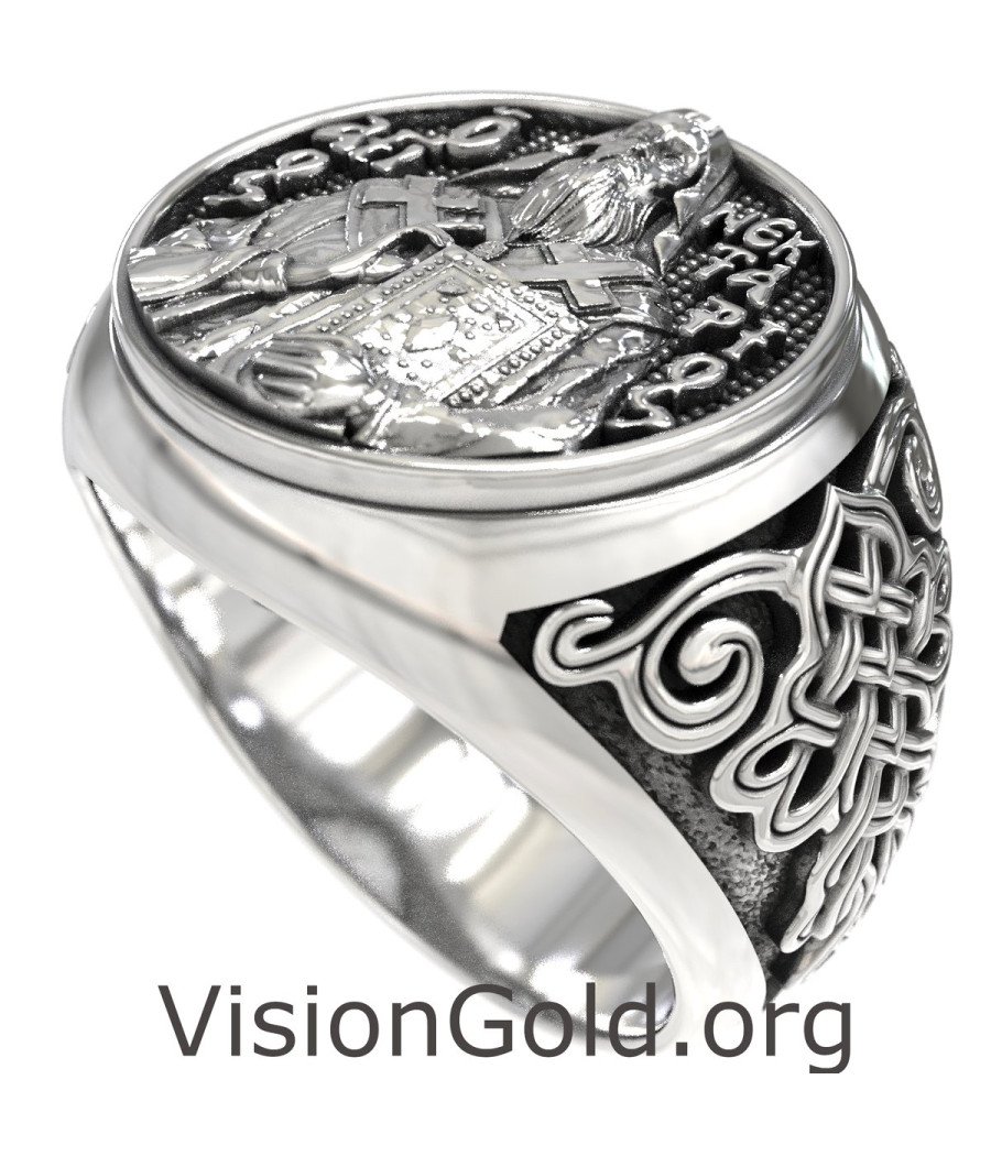 Bague chevalière orthodoxe pour homme St. Nectarios 0896