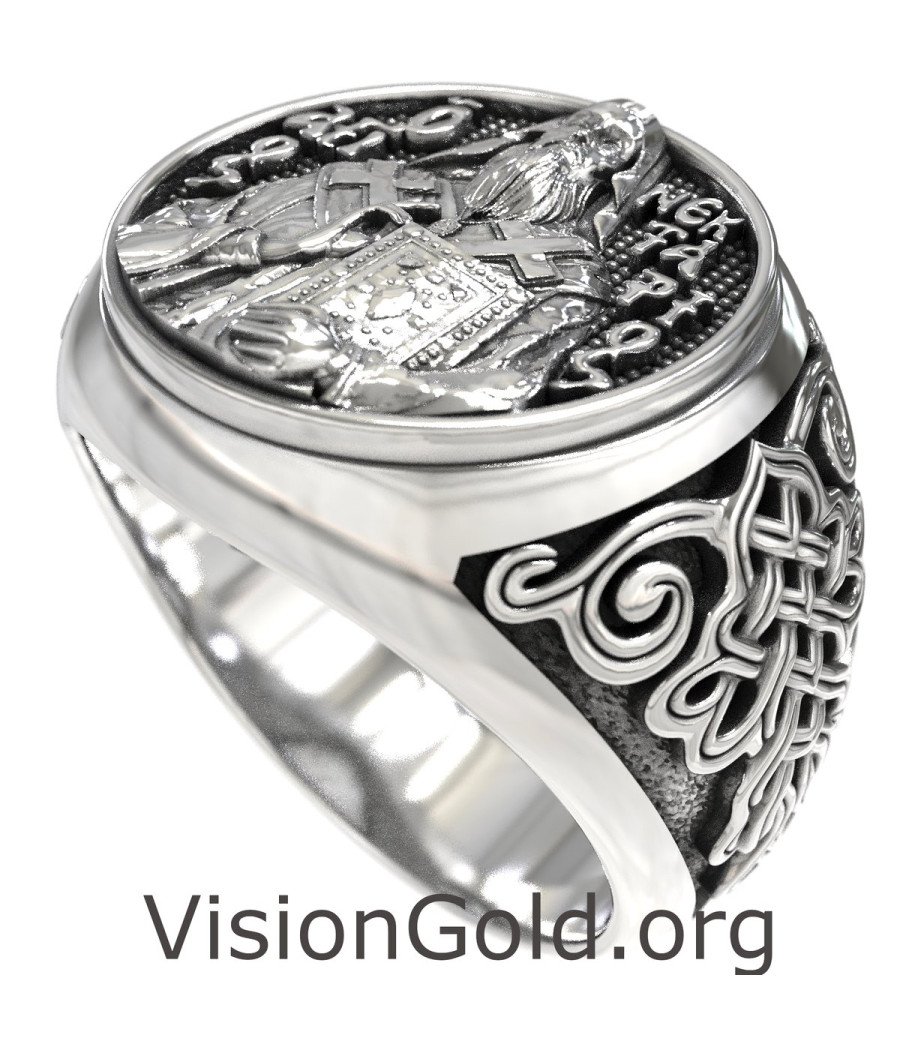 Orthodox Men Signet Ring St. Nectarios 0896
