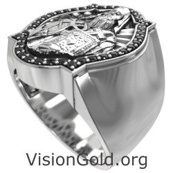 Bague en argent gravée Saint Nectarios Signet orthodoxe 0913