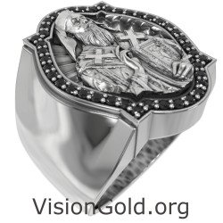 Engraved Orthodox Saint Nectarios Signet Silver Ring 0913