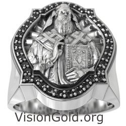 Bague en argent gravée Saint Nectarios Signet orthodoxe 0913