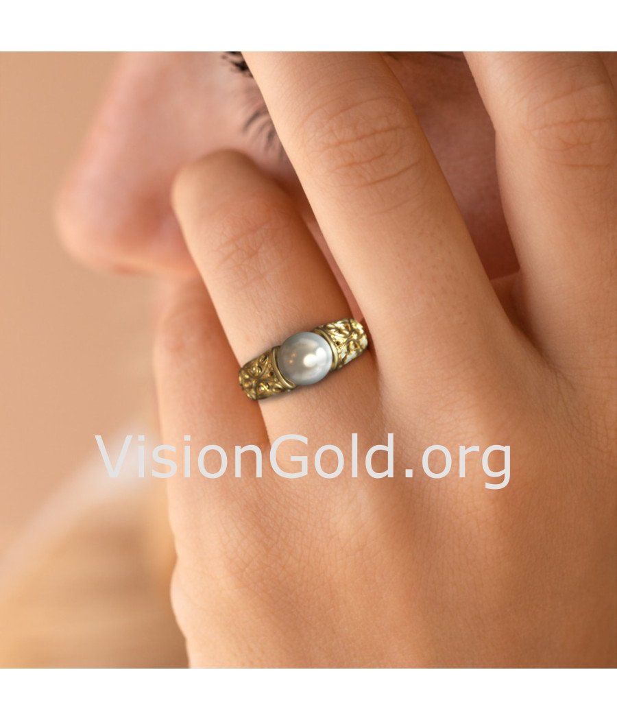 Delicate Pearl Solid Gold Ring 1276K