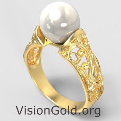 Delicate Pearl Solid Gold Ring 1276K