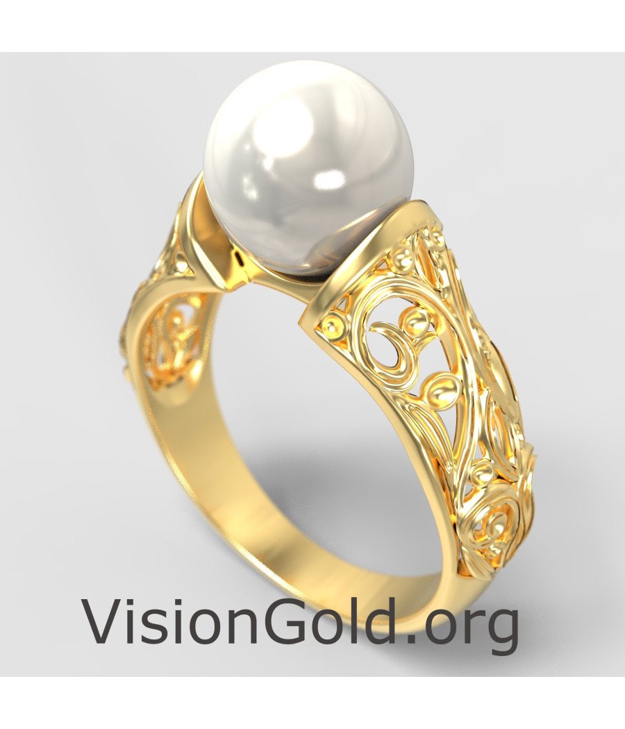 Delicate Pearl Solid Gold Ring 1276K