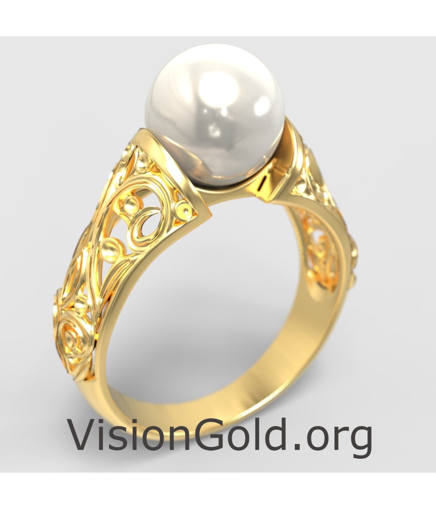 Delicate Pearl Solid Gold Ring 1276K