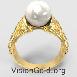 Delicate Pearl Solid Gold Ring 1276K